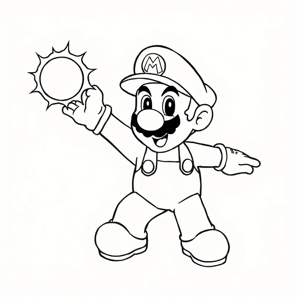 Mario super mario throwing a fireball — easy super mario coloring page (ages 2–5)
