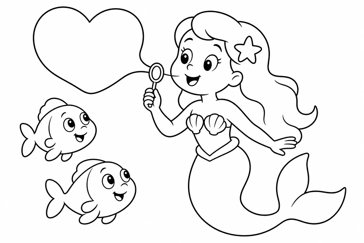 Mermaids bubble wand — easy mermaids coloring page (ages 2–5)