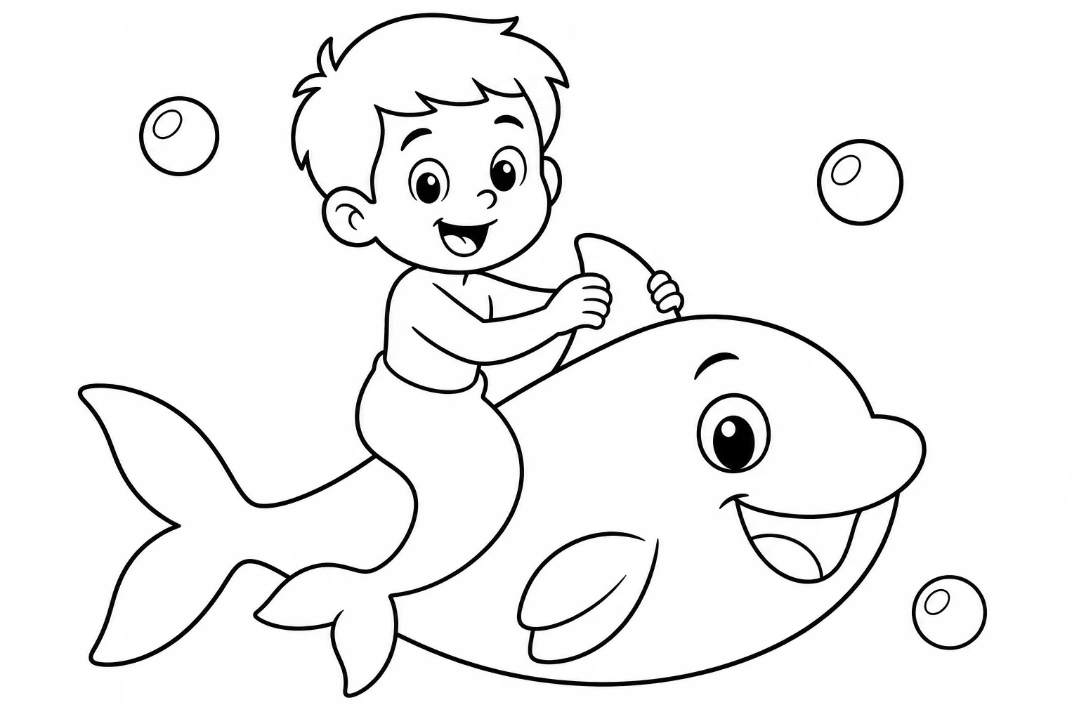 Mermaids merboy fish — easy mermaids coloring page (ages 2–5)