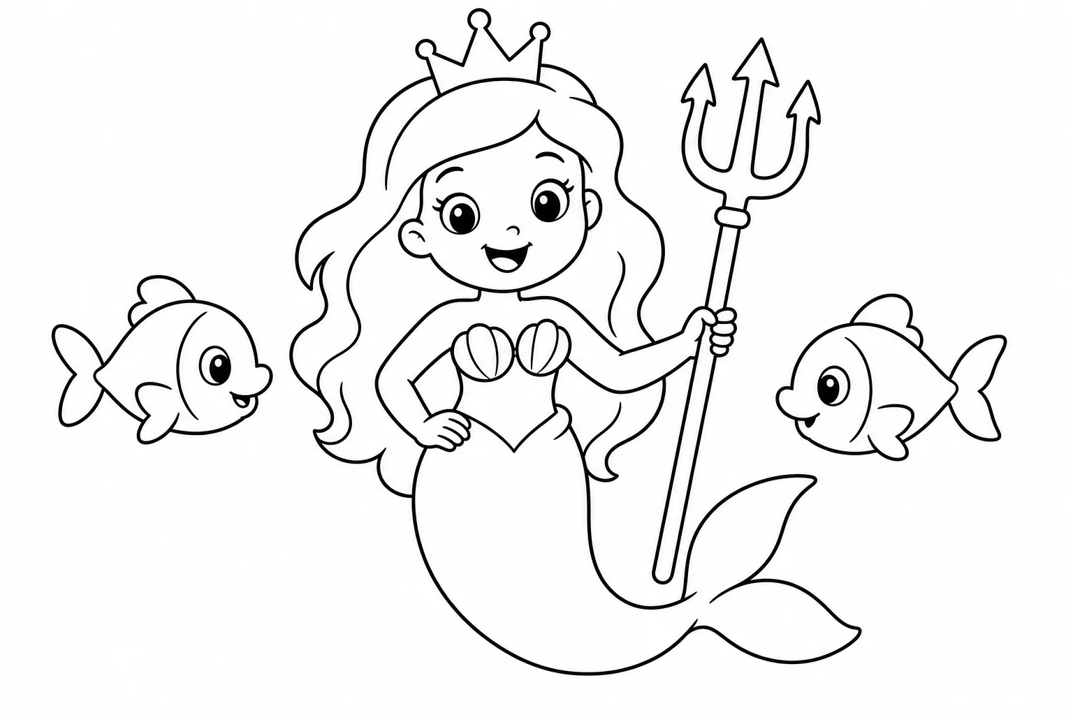 Mermaids trident princess — easy mermaids coloring page (ages 2–5)