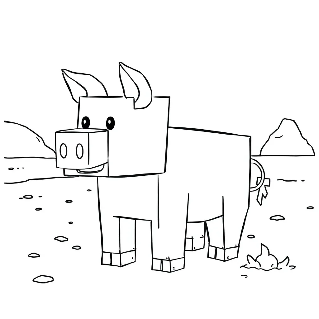 Minecraft a blocky minecraft pig on the beach — classic minecraft coloring page (ages 5–10)