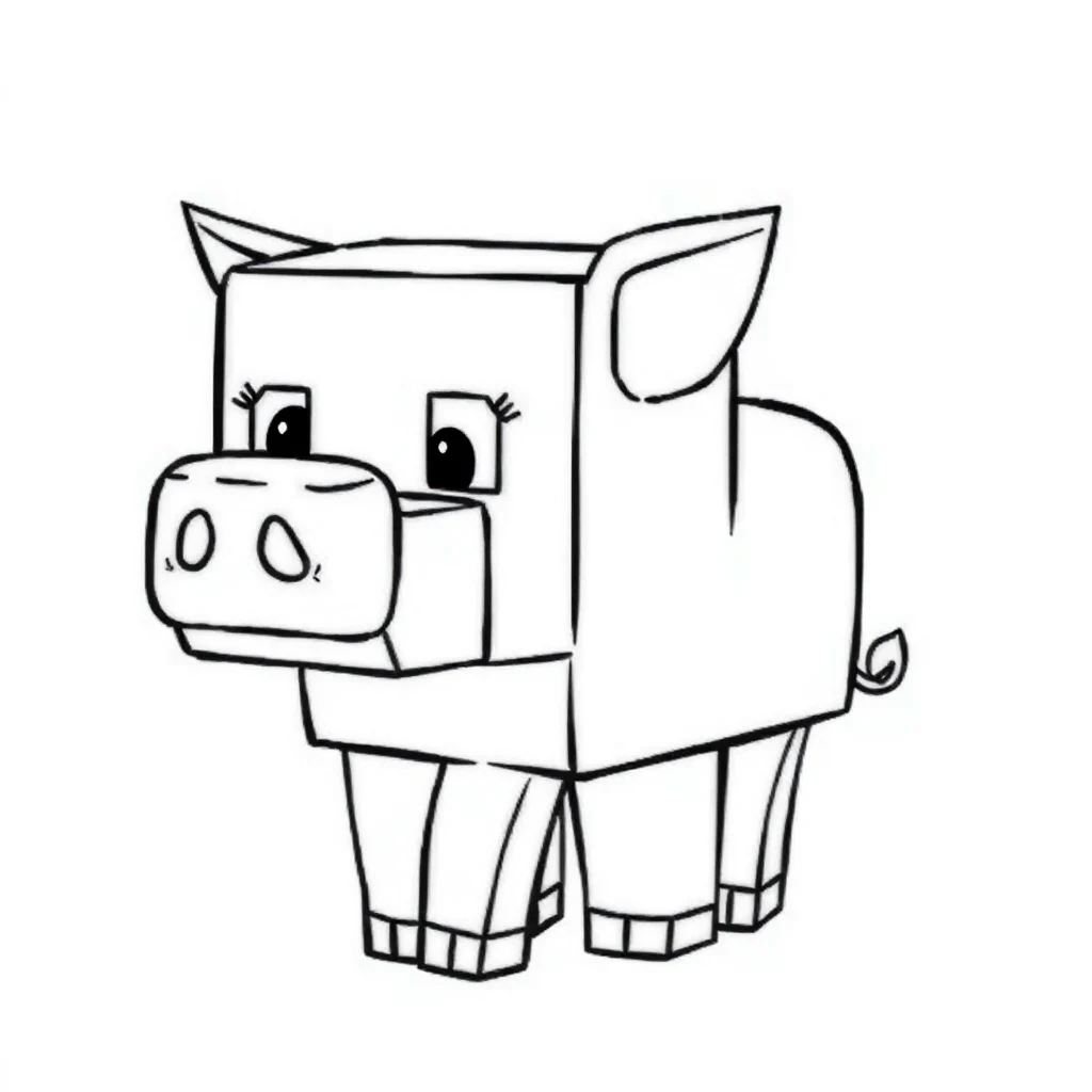 Minecraft a blocky minecraft pig — easy minecraft coloring page (ages 2–5)