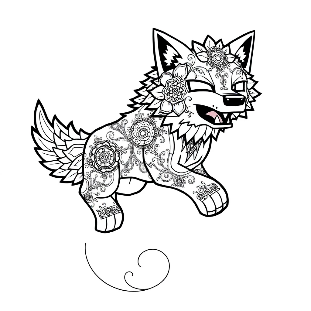 Minecraft a cute blocky minecraft wolf leaping mid air — detailed minecraft coloring page (ages 9+ & adults)