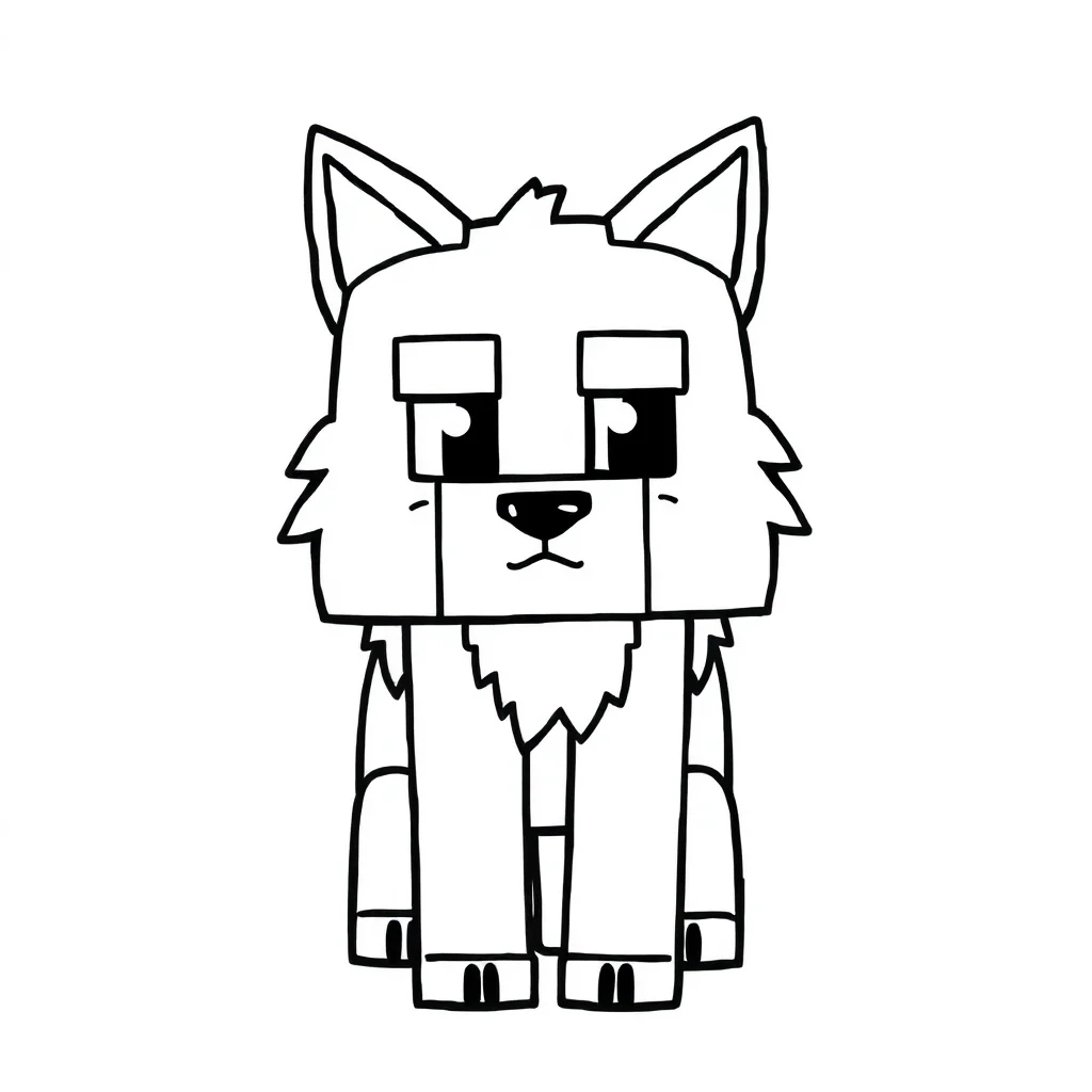 Minecraft a cute blocky minecraft wolf — easy minecraft coloring page (ages 2–5)