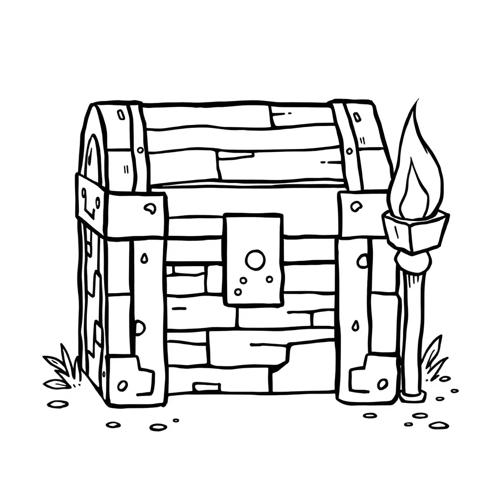 Minecraft a minecraft chest and torch — easy minecraft coloring page (ages 2–5)