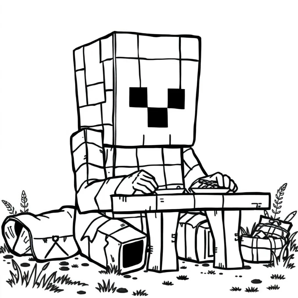 Minecraft a minecraft enderman having a picnic — classic minecraft coloring page (ages 5–10)