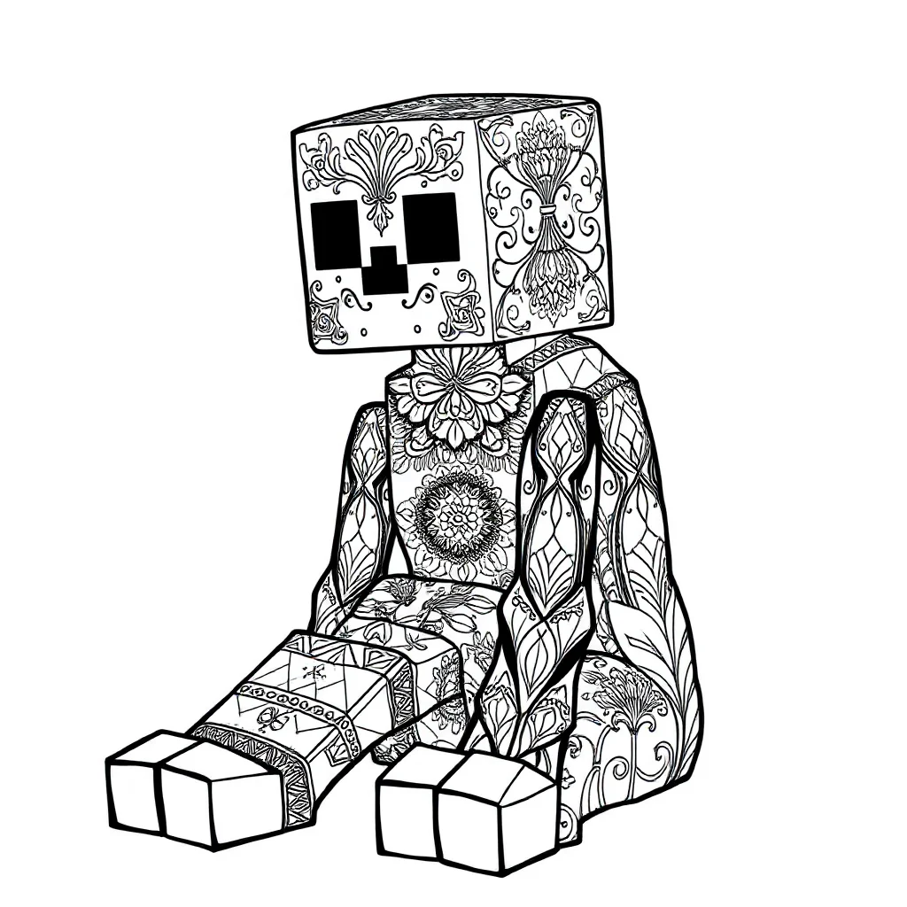 Minecraft a minecraft enderman sitting — detailed minecraft coloring page (ages 9+ & adults)