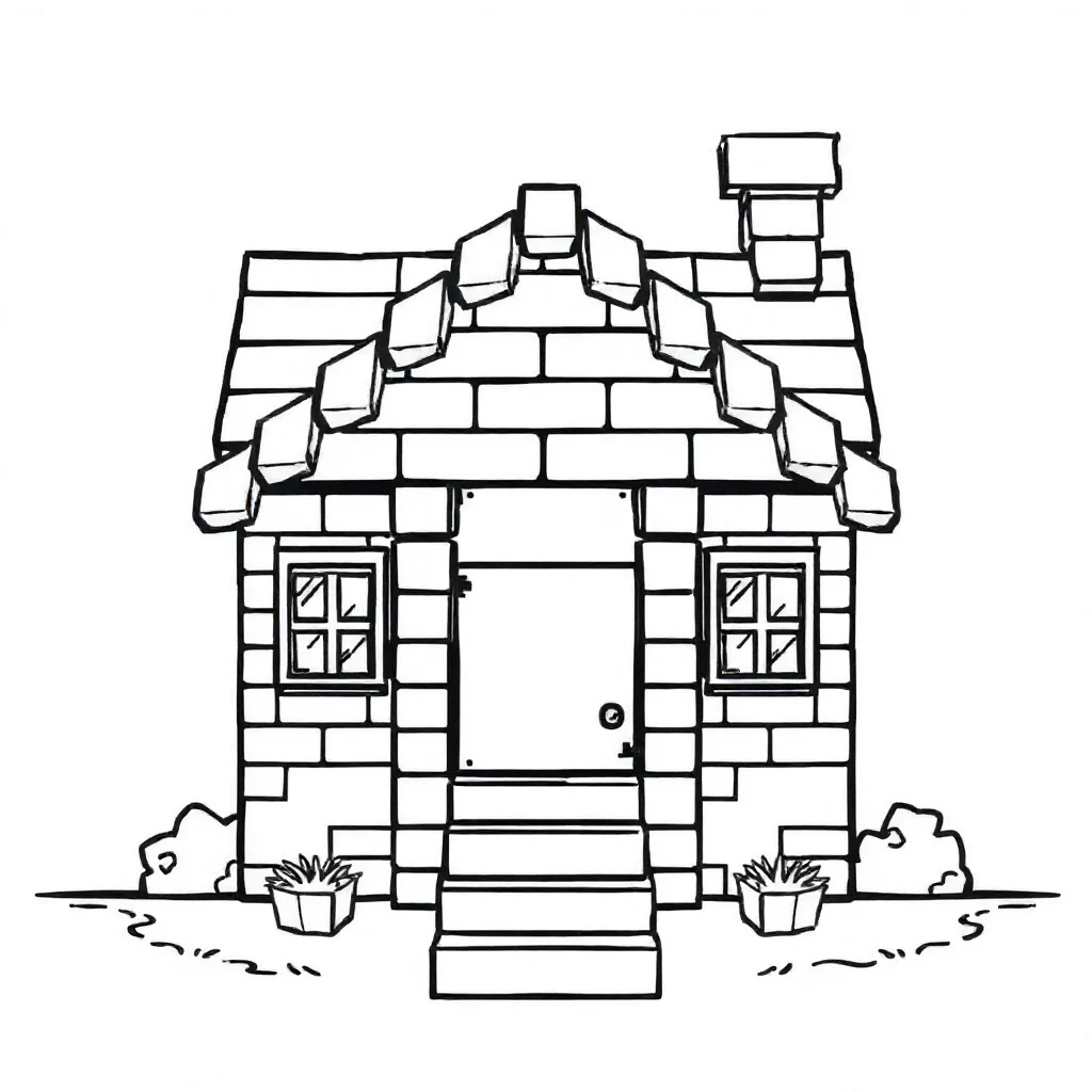 Minecraft a minecraft house with blocks — easy minecraft coloring page (ages 2–5)