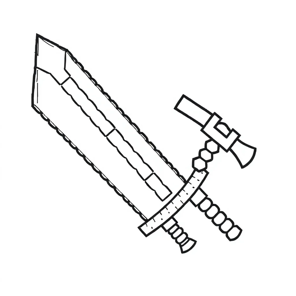 Minecraft a minecraft sword and pickaxe — easy minecraft coloring page (ages 2–5)