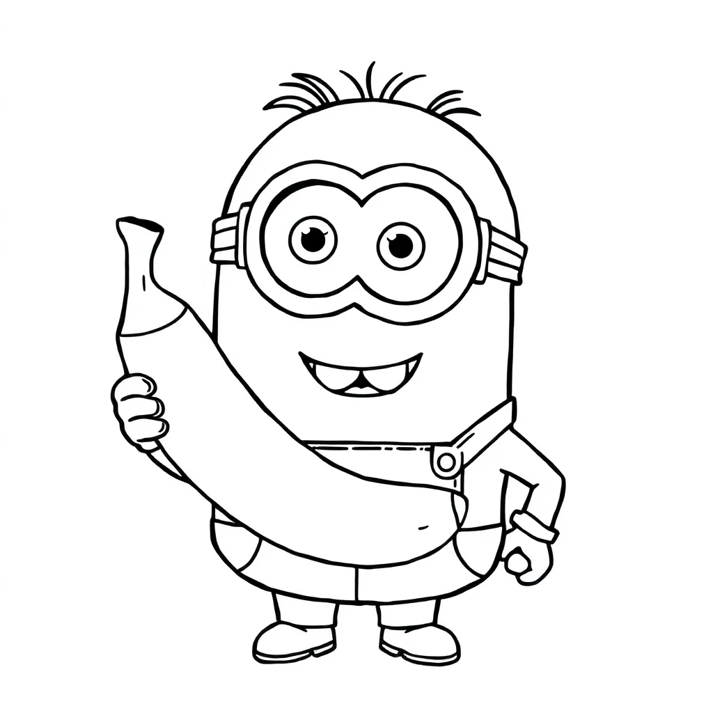 Minions a chibi minion holding a banana — easy minions coloring page (ages 2–5)