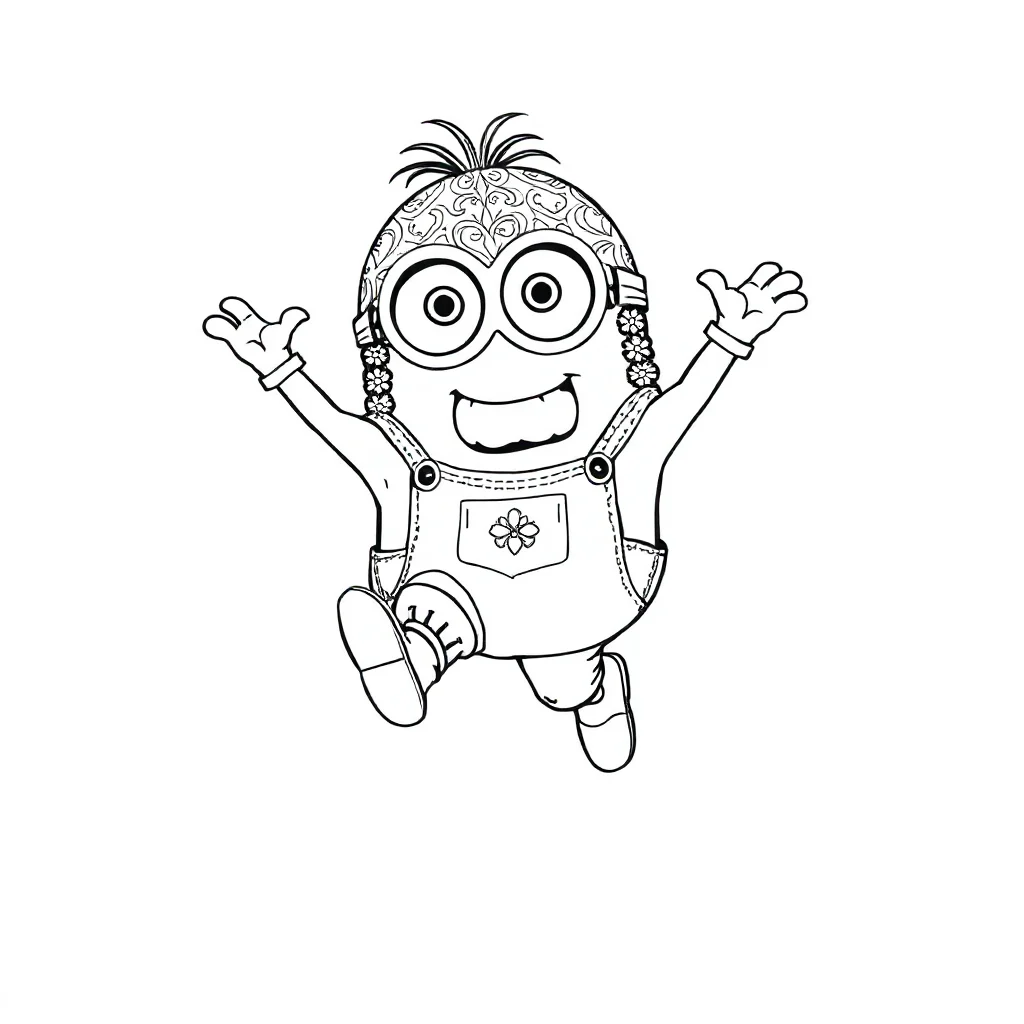 Minions a minion wearing overalls leaping mid air — detailed minions coloring page (ages 9+ & adults)