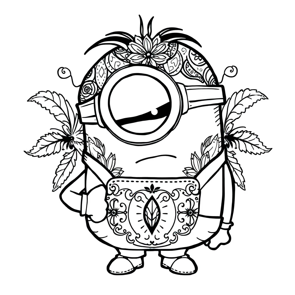 Minions a minion with one eye winking sleeping curled up — detailed minions coloring page (ages 9+ & adults)