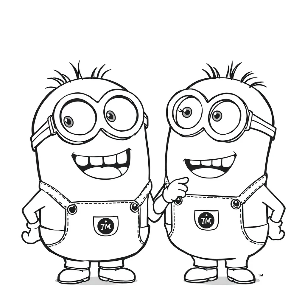 Minions two minions laughing together — easy minions coloring page (ages 2–5)