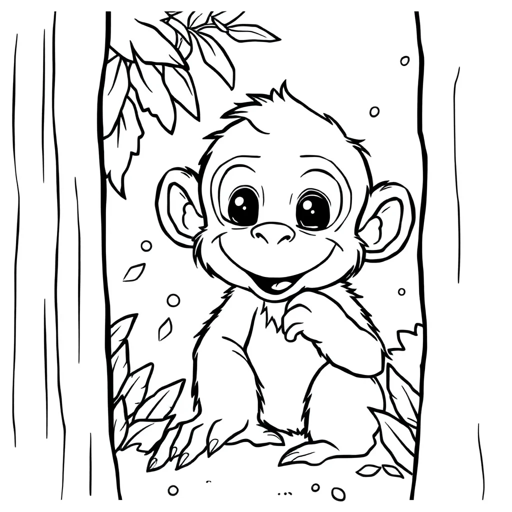 Monkeys a baby monkey peeking from behind something — classic monkeys coloring page (ages 5–10)