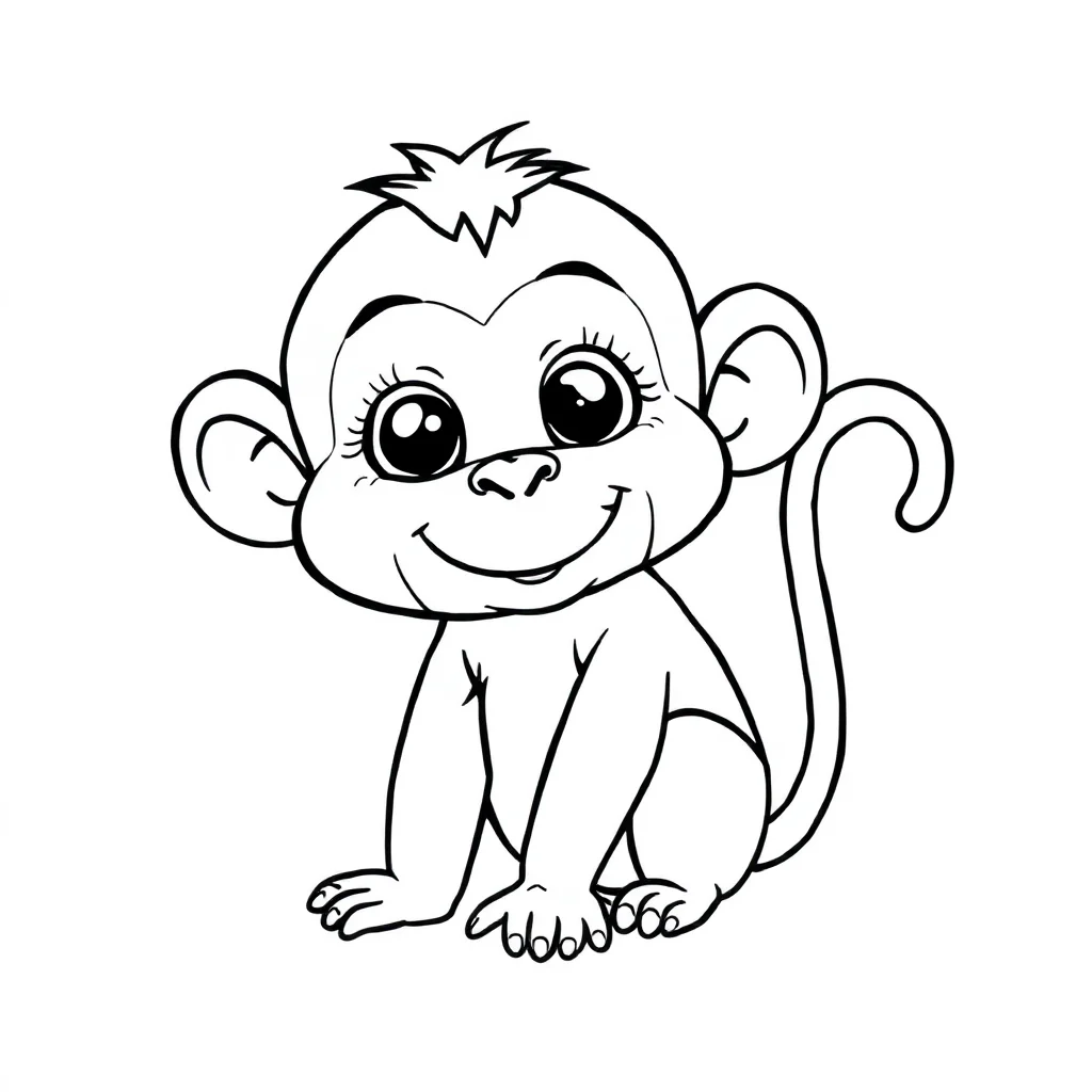 Monkeys a baby monkey — easy monkeys coloring page (ages 2–5)