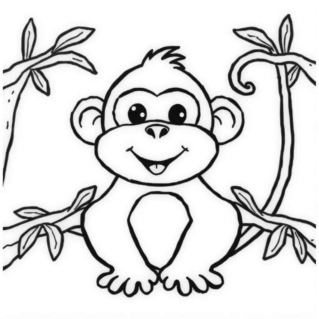 Monkeys a cute monkey — easy monkeys coloring page (ages 2–5)