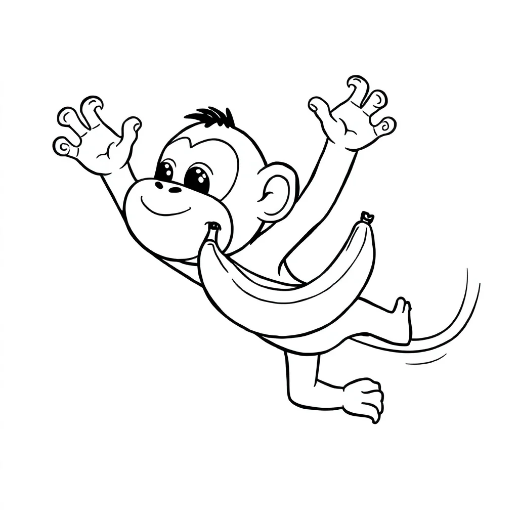 Monkeys a monkey eating a banana flying — easy monkeys coloring page (ages 2–5)
