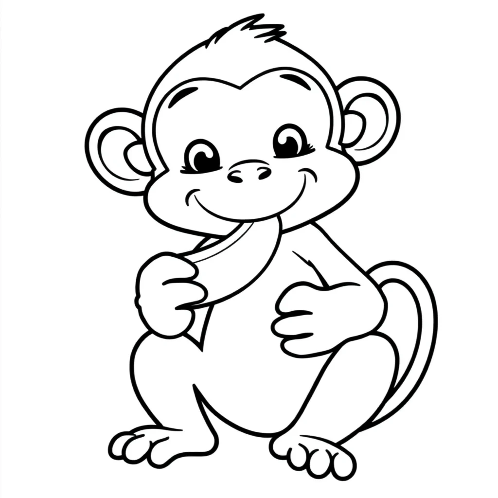 Monkeys a monkey eating a banana — easy monkeys coloring page (ages 2–5)