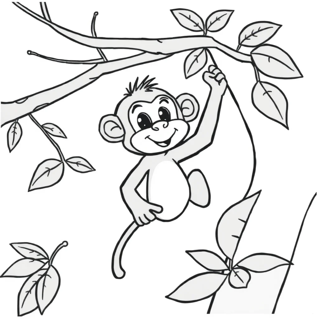Monkeys a monkey in a tree — easy monkeys coloring page (ages 2–5)
