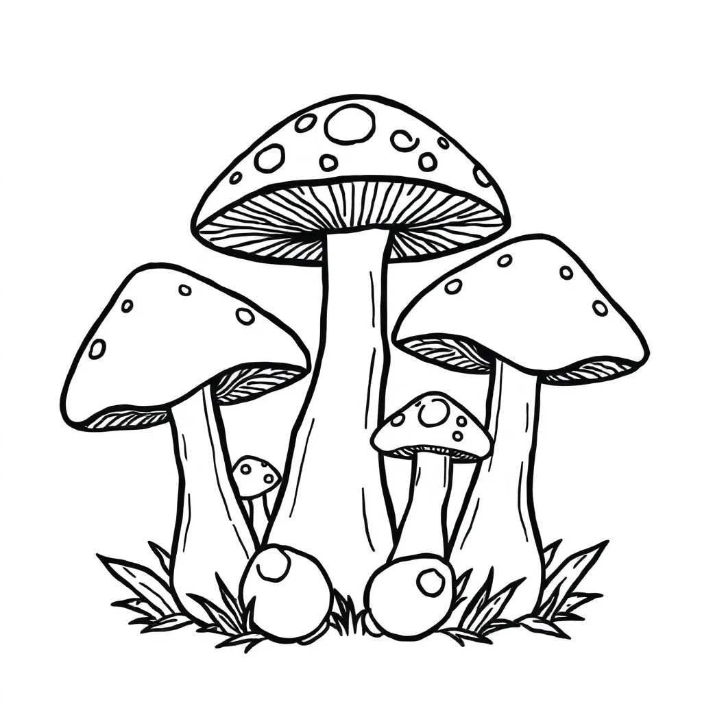 Mushrooms a group of mushrooms — easy mushrooms coloring page (ages 2–5)