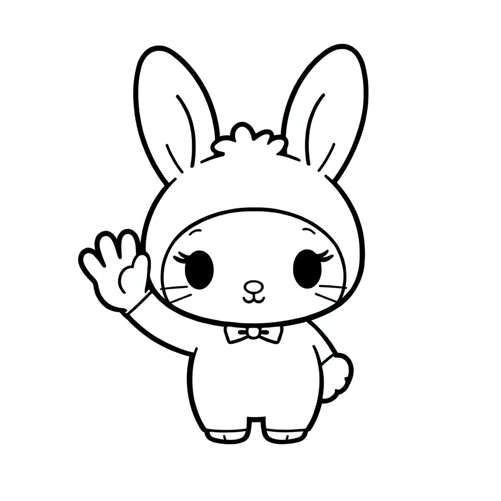 My melody cute my melody sanrio bunny waving — easy my melody coloring page (ages 2–5)