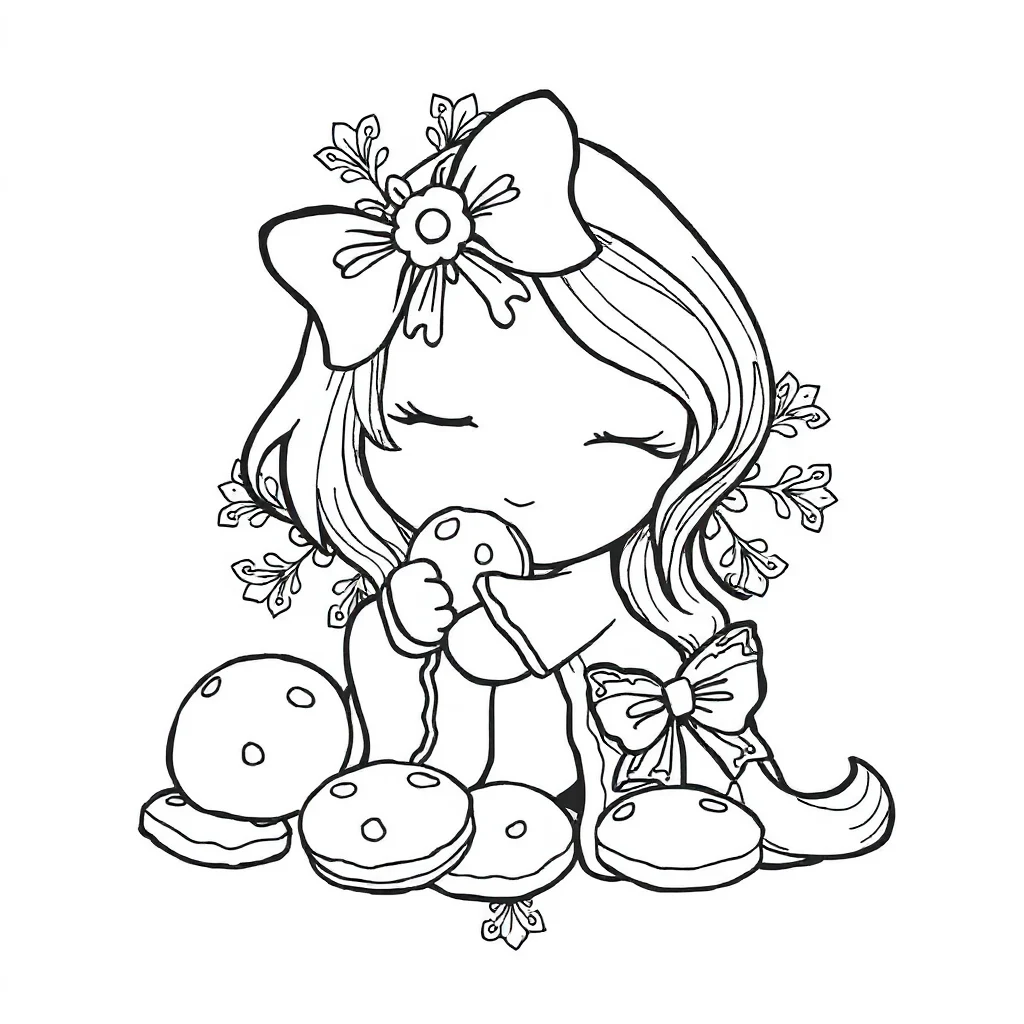 My melody my melody baking cookies sleeping curled up — detailed my melody coloring page (ages 9+ & adults)