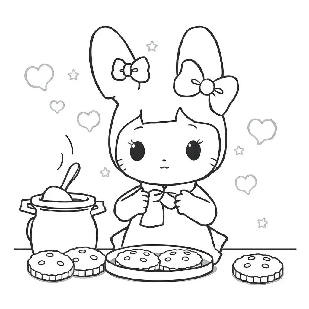 My melody my melody baking cookies — easy my melody coloring page (ages 2–5)