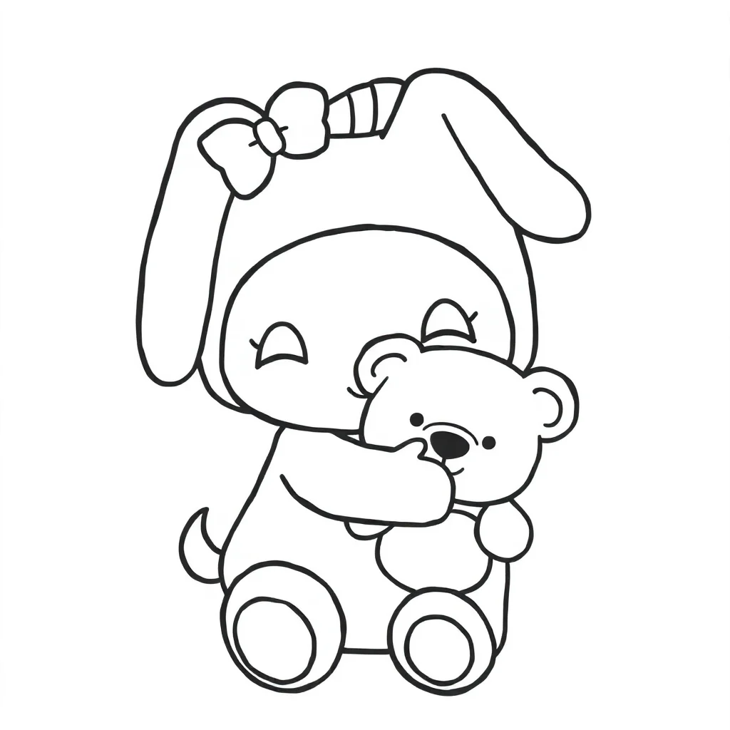 My melody my melody hugging a teddy bear — easy my melody coloring page (ages 2–5)