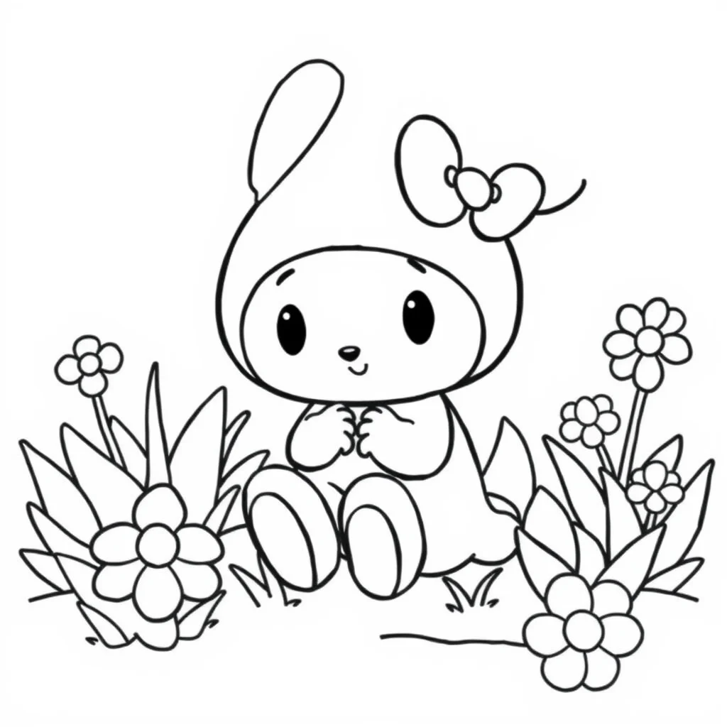 My melody my melody sitting in a garden — easy my melody coloring page (ages 2–5)