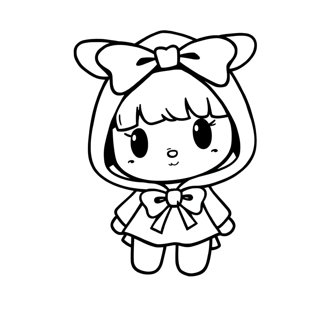 My melody my melody wearing her hood with a bow — easy my melody coloring page (ages 2–5)