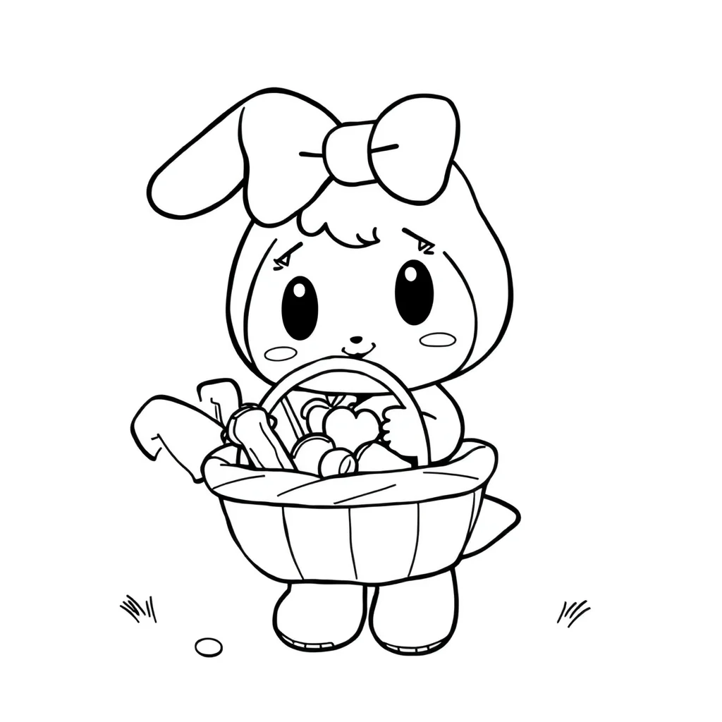 My melody my melody with a basket of treats — easy my melody coloring page (ages 2–5)