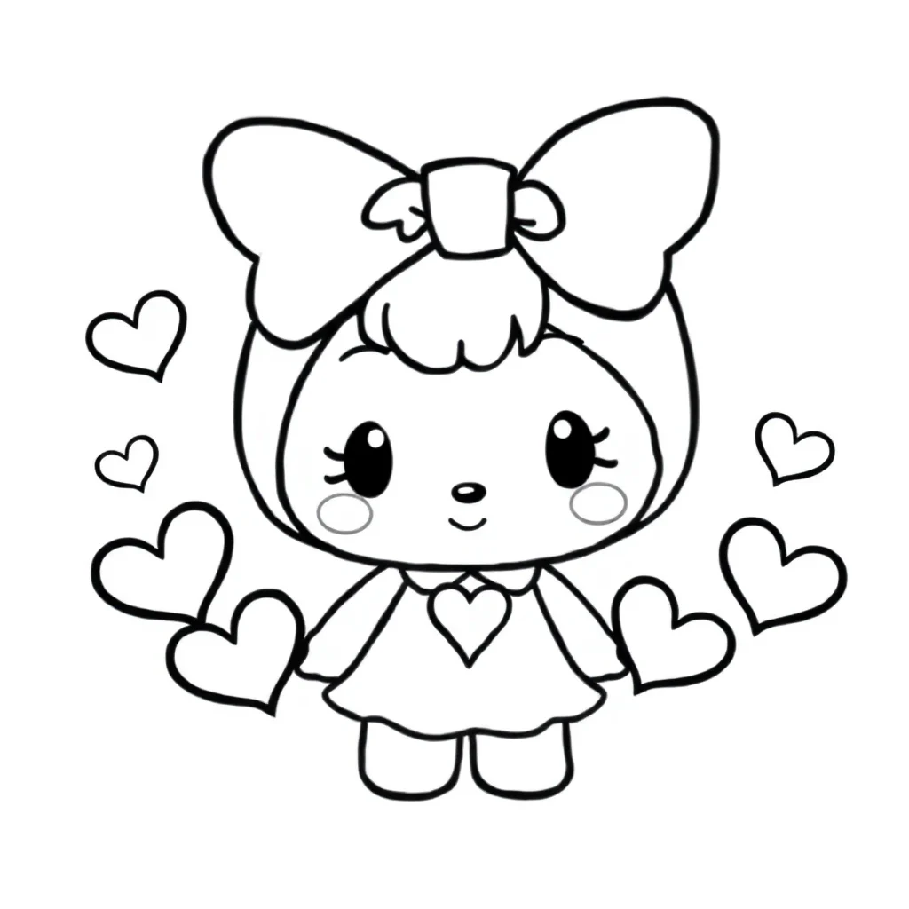 My melody my melody with hearts around her — easy my melody coloring page (ages 2–5)