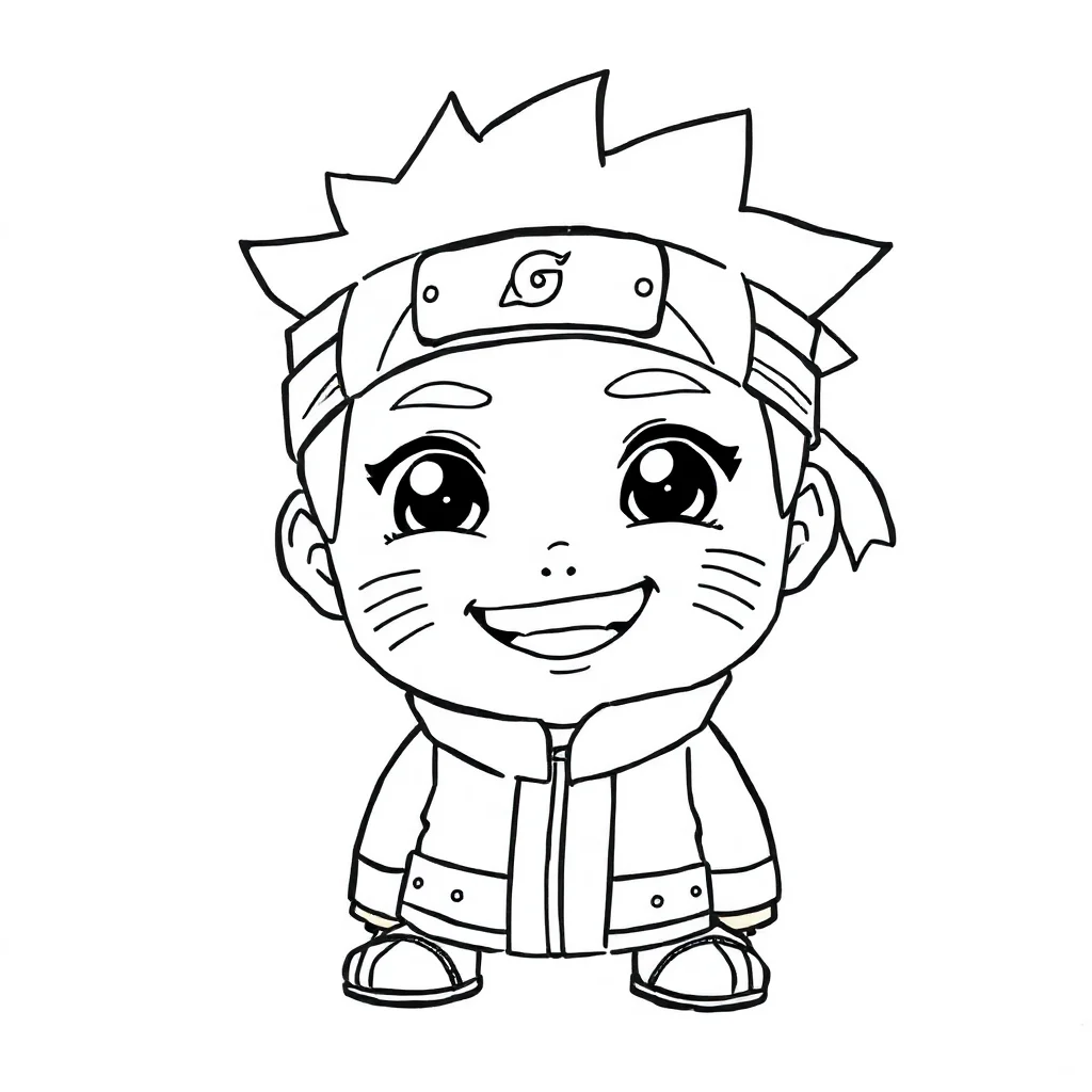 Naruto a chibi naruto smiling — easy naruto coloring page (ages 2–5)