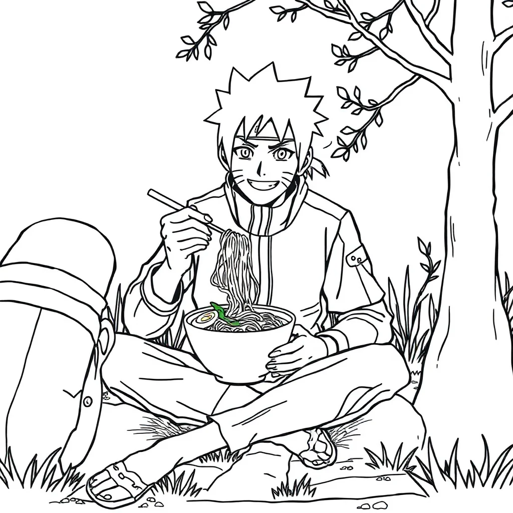 Naruto naruto eating ramen having a picnic — classic naruto coloring page (ages 5–10)