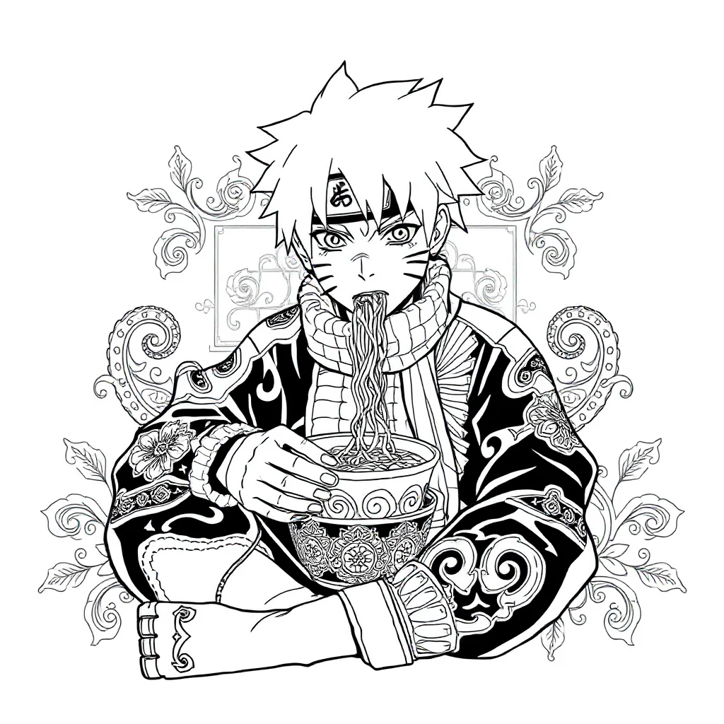 Naruto naruto eating ramen sitting — detailed naruto coloring page (ages 9+ & adults)