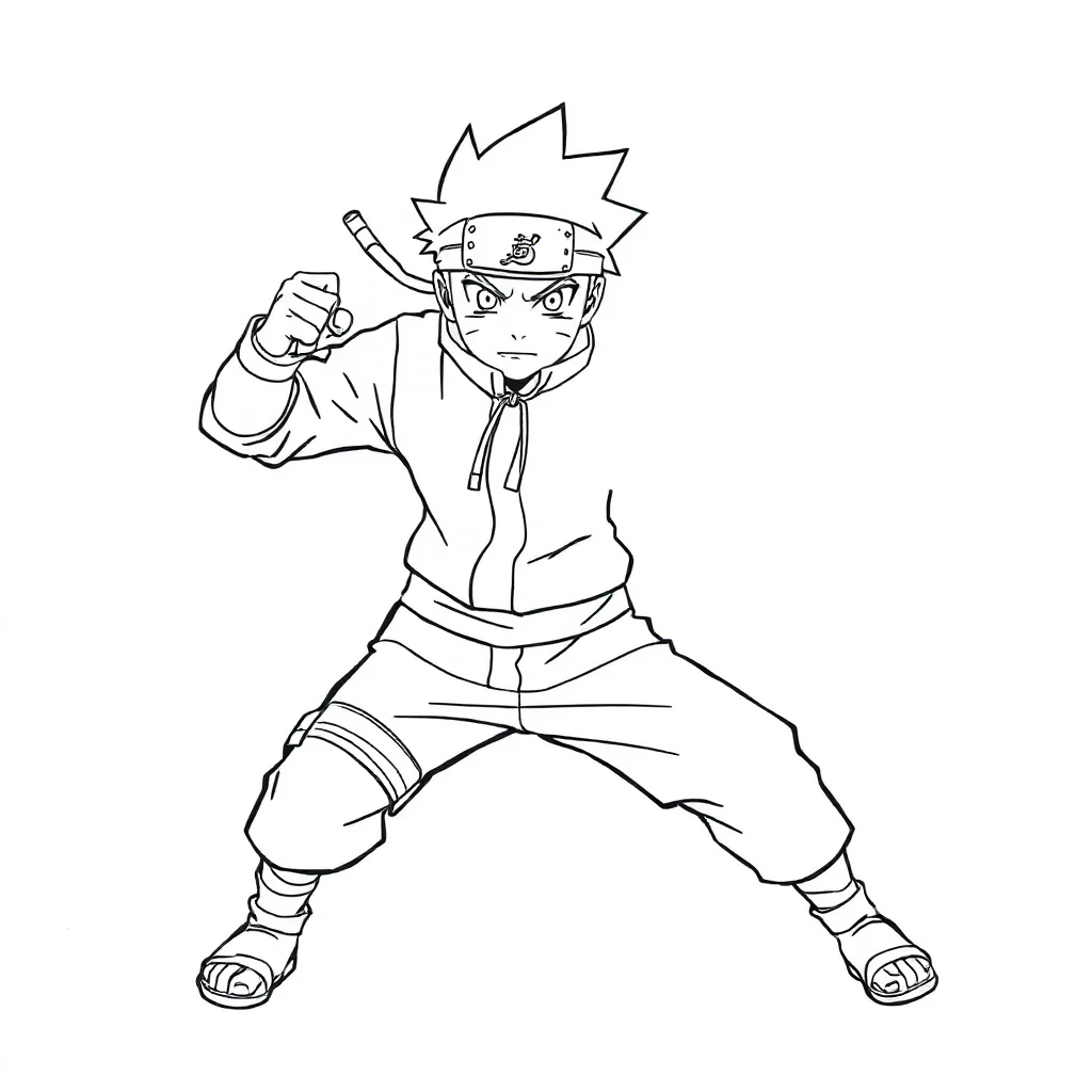 Naruto naruto in a fighting stance — easy naruto coloring page (ages 2–5)
