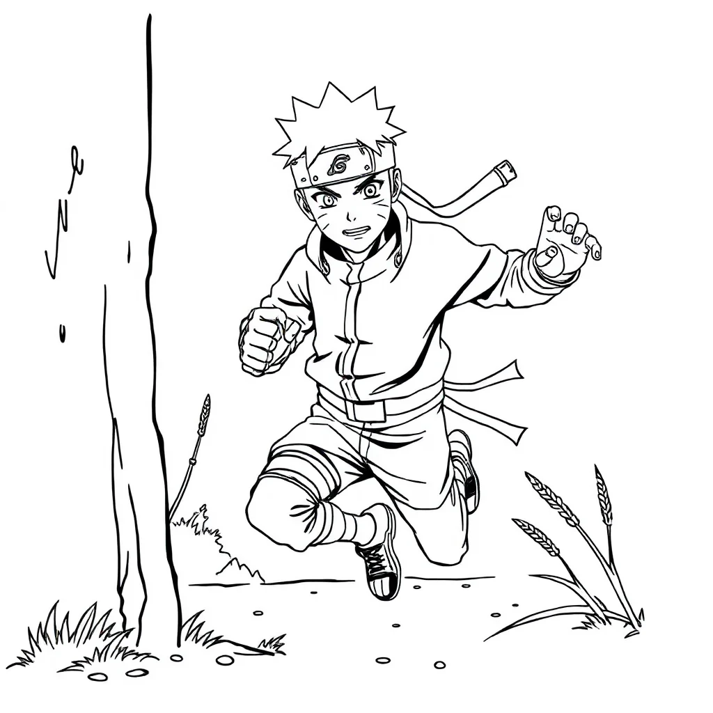 Naruto naruto in a ninja running pose peeking from behind something — classic naruto coloring page (ages 5–10)