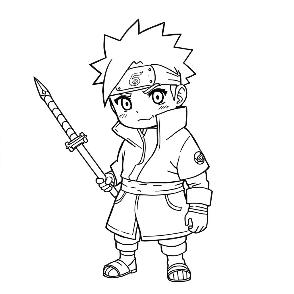 Naruto naruto with a kunai — easy naruto coloring page (ages 2–5)