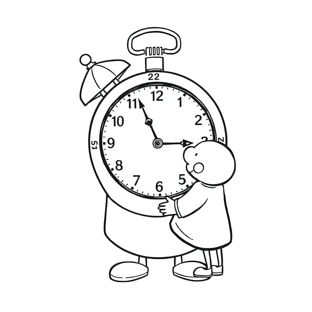 New year a clock at midnight hugging a friend — easy new year coloring page (ages 2–5)