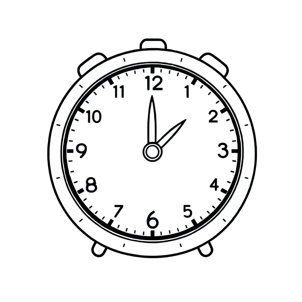 New year a clock at midnight — easy new year coloring page (ages 2–5)