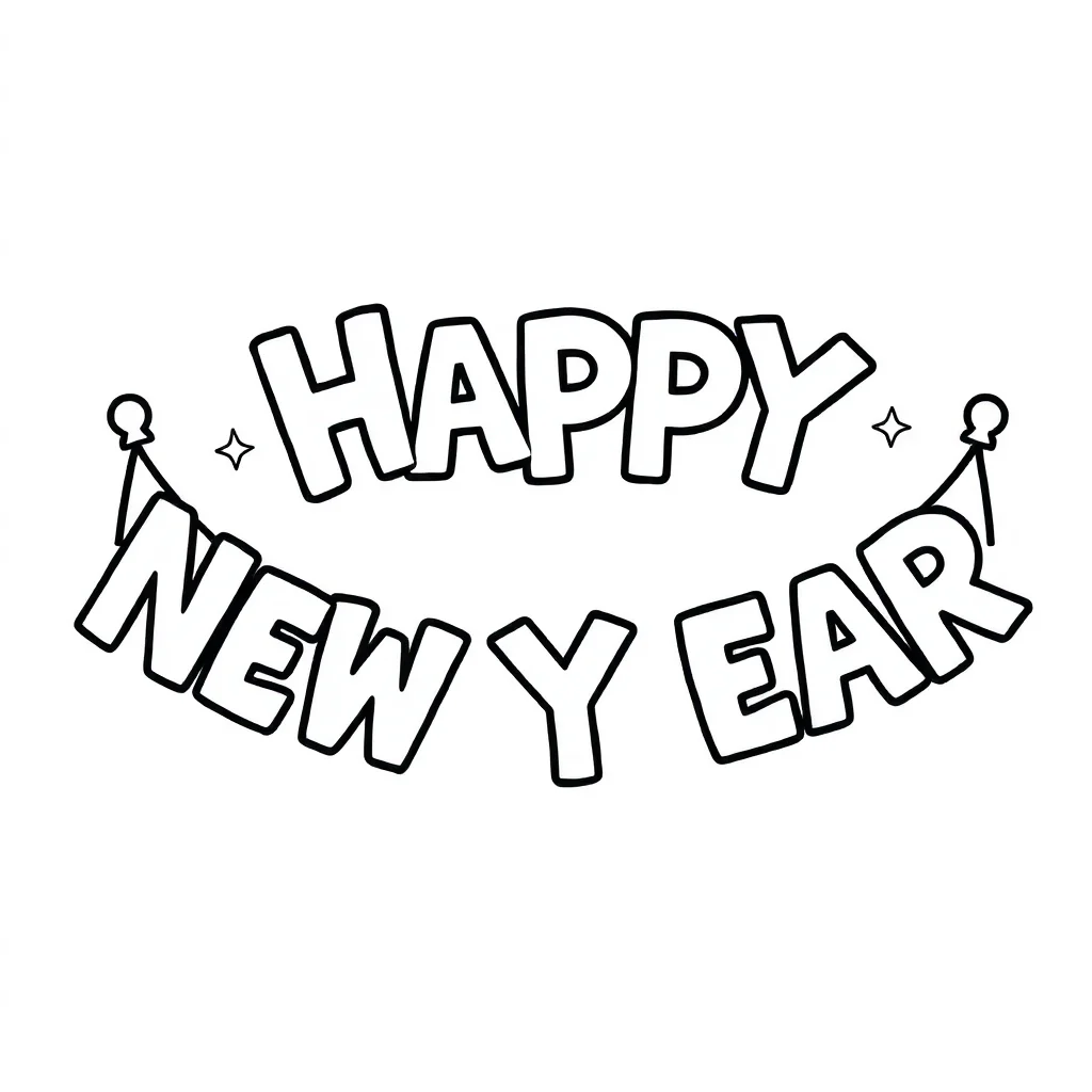 New year a happy new year banner — easy new year coloring page (ages 2–5)