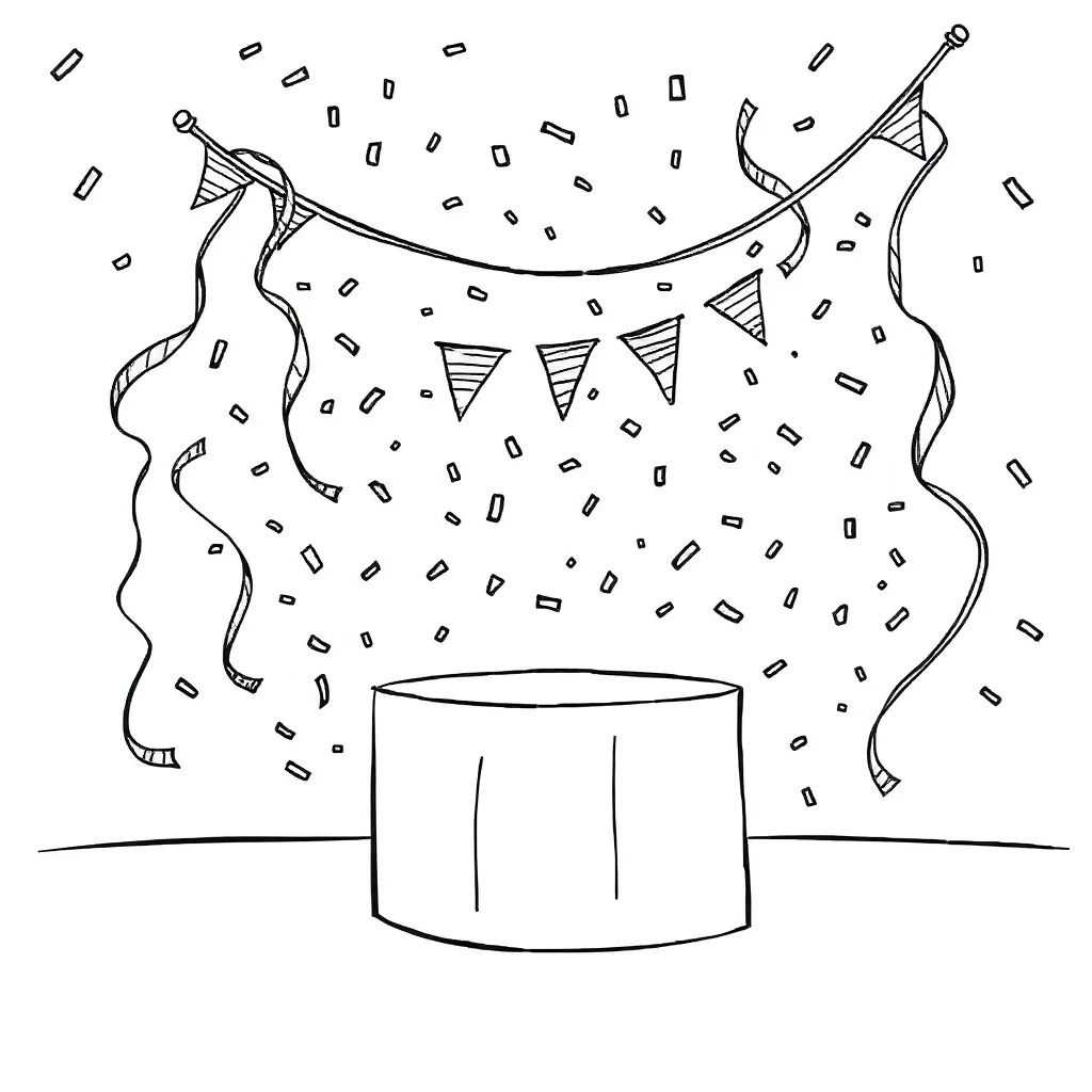 New year a party with confetti flying — easy new year coloring page (ages 2–5)