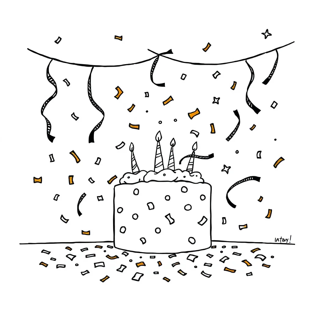 New year a party with confetti — easy new year coloring page (ages 2–5)