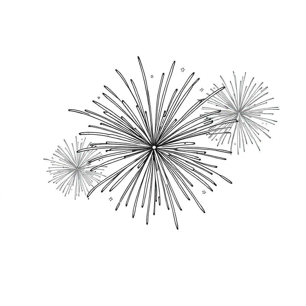 New year fireworks in the sky — easy new year coloring page (ages 2–5)