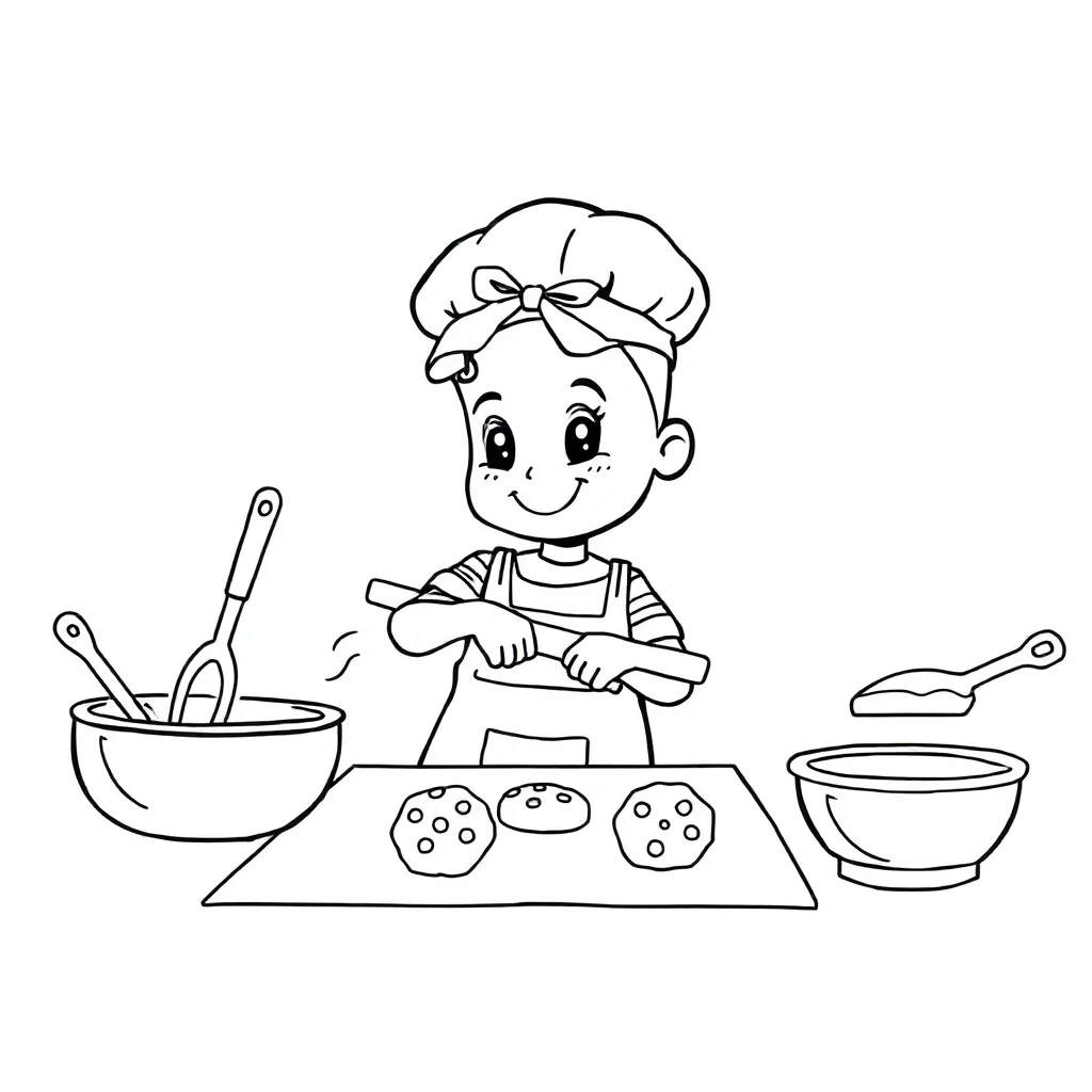 Numbers a cute number baking cookies — classic numbers coloring page (ages 5–10)