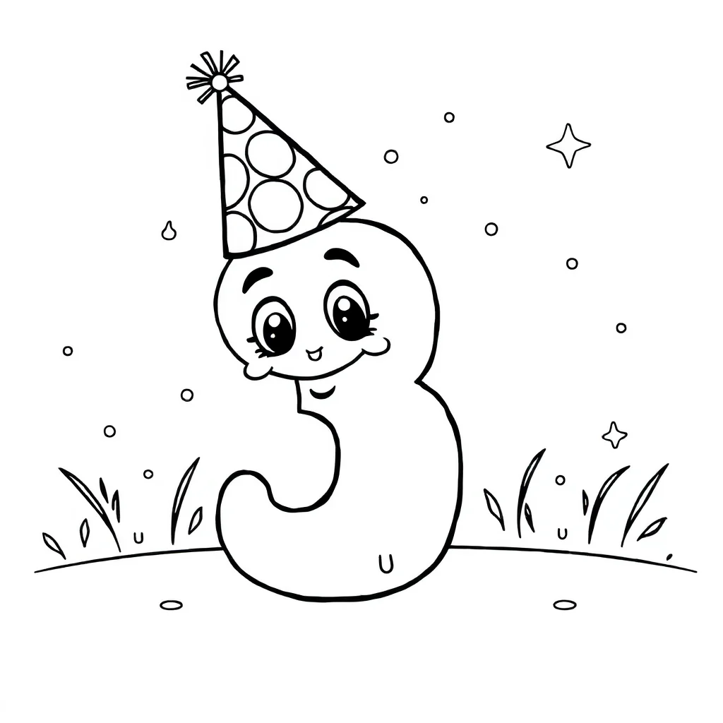 Numbers a cute number wearing a party hat — classic numbers coloring page (ages 5–10)