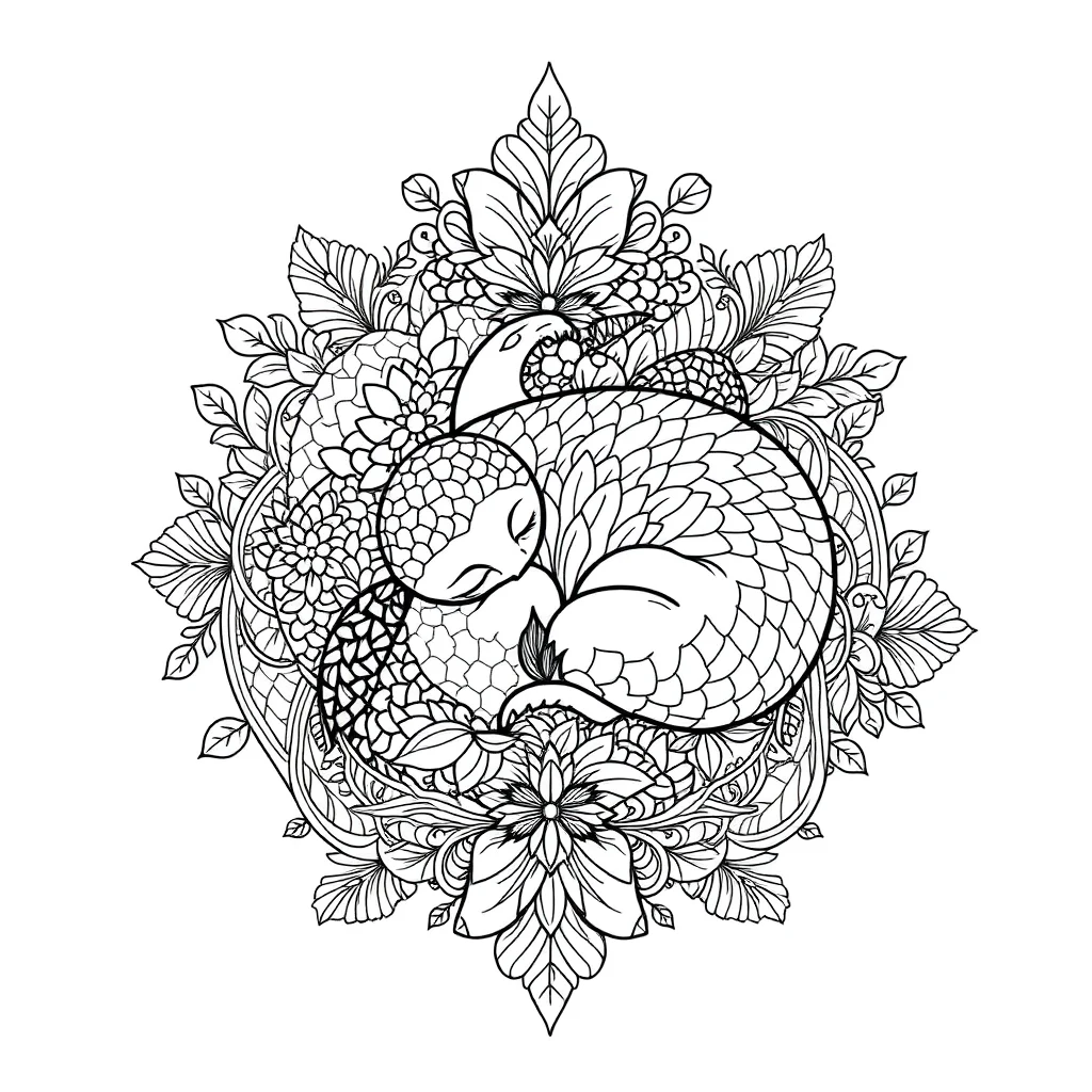Numbers a number with objects to count sleeping curled up — detailed numbers coloring page (ages 9+ & adults)