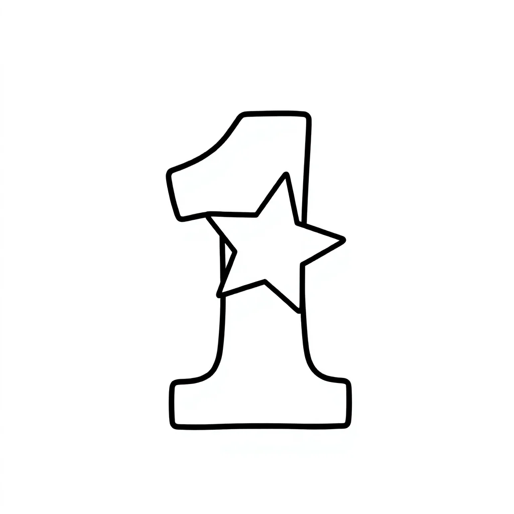 Numbers the number with one star — easy numbers coloring page (ages 2–5)