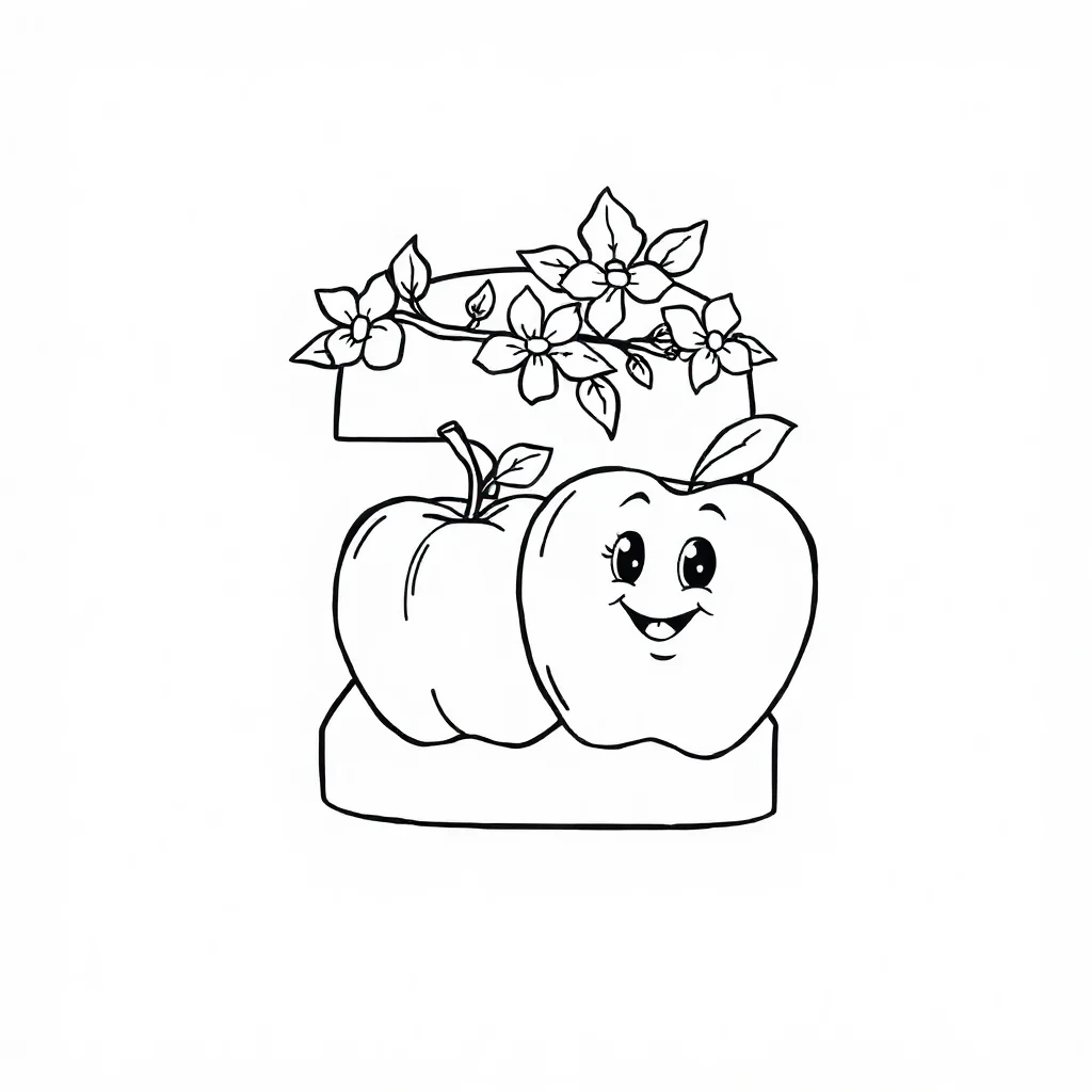 Numbers the number with two apples wearing a flower crown — classic numbers coloring page (ages 5–10)