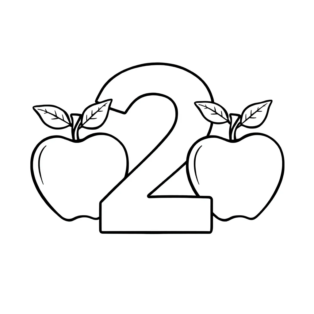 Numbers the number with two apples — easy numbers coloring page (ages 2–5)